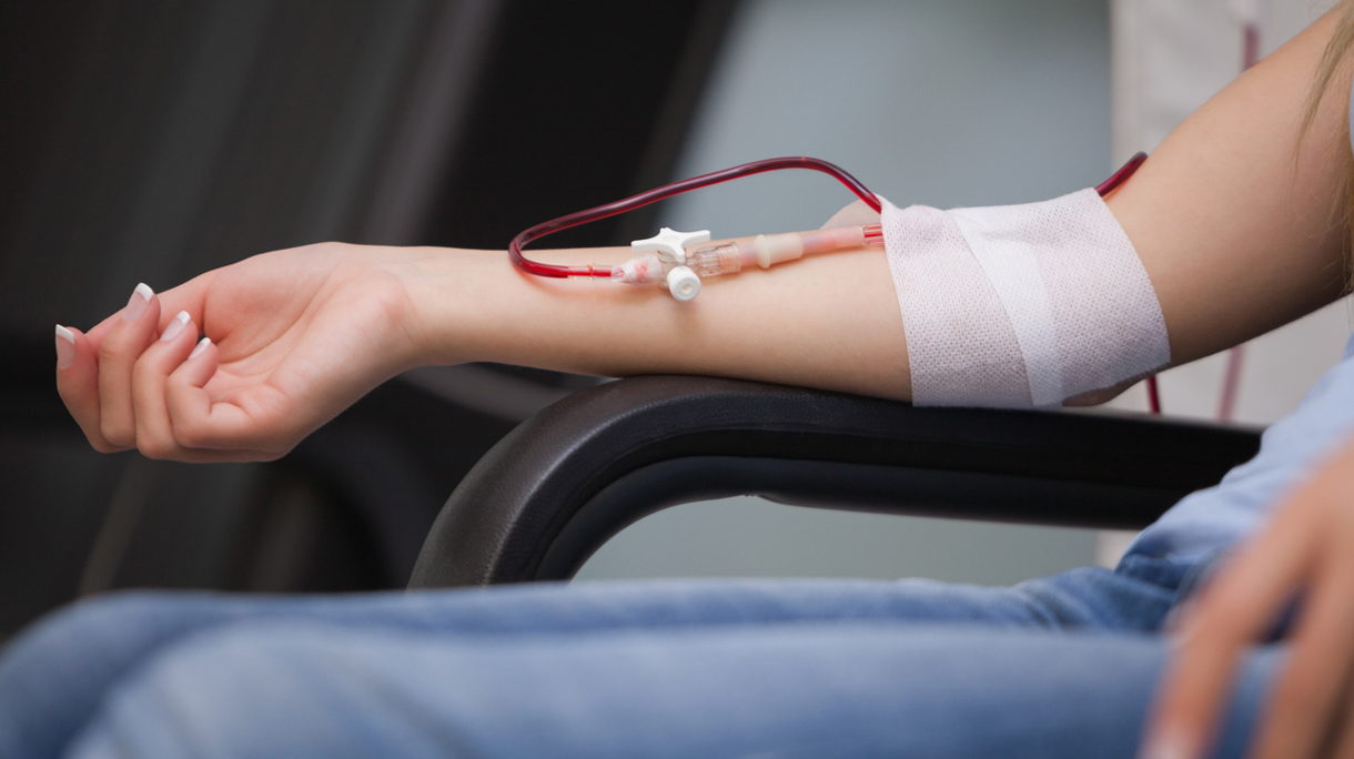 Woman getting a transfusion