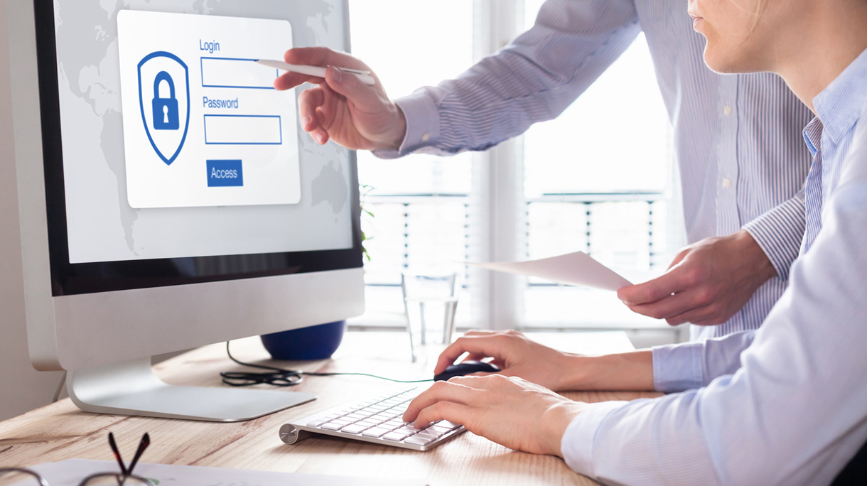 Cyber security concept, authentication screen on computer, confidential business data