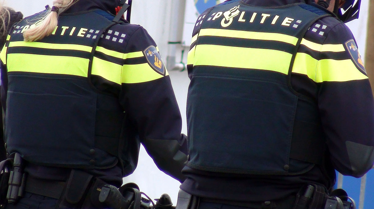 Two Dutch Police Officers In Police Uniform On The Street Of The Hague South Holland The Netherlands Europe