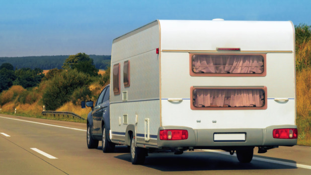 Caravan on road at Switzerland