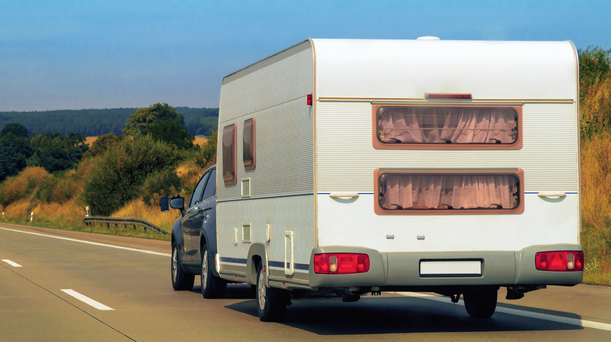 Caravan on road at Switzerland