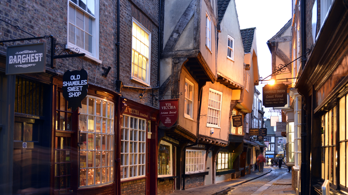 Shambles street scene in York England.