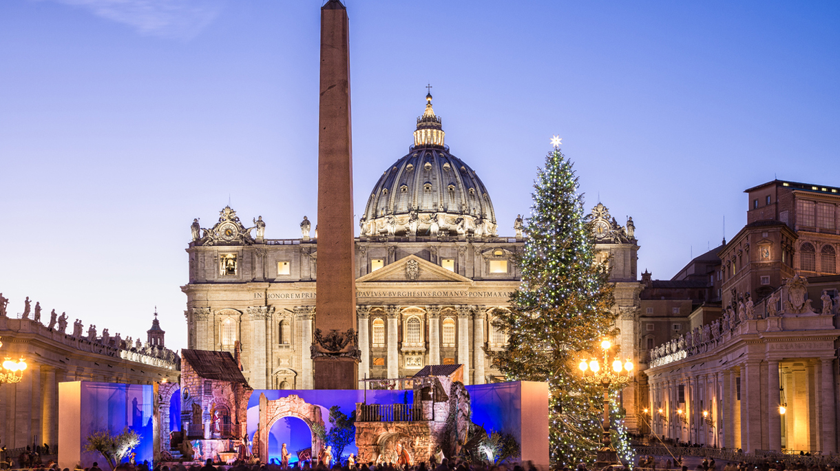 St. Peter’s Basilica at Christmas in Rome, Italy