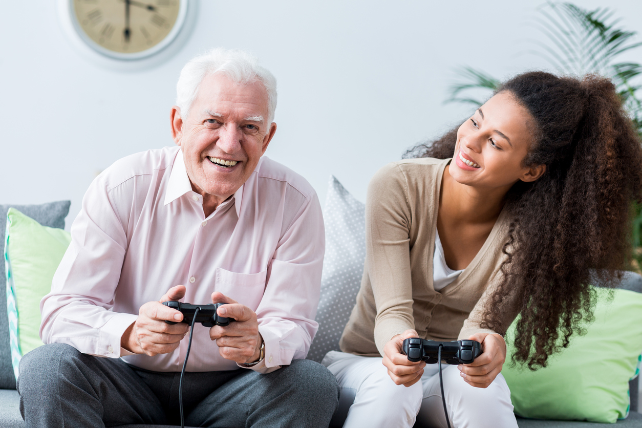 Senior playing on the console