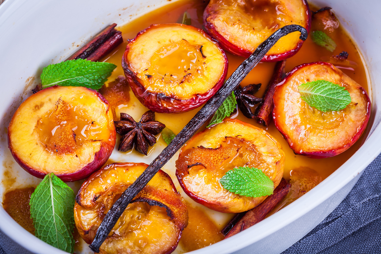 Baked nectarines with  mint