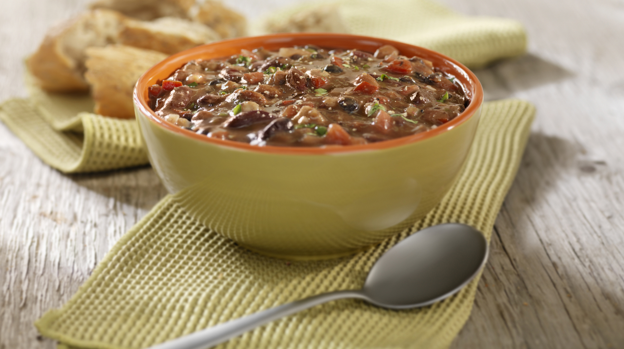 Southwestern Three Bean Soup with Crusty Bread