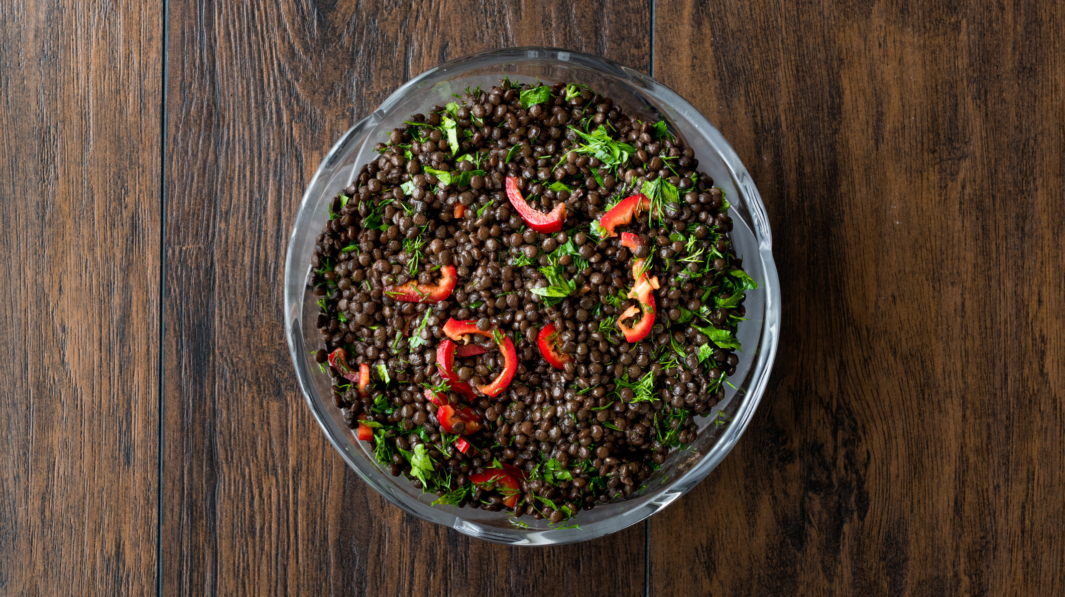 Black Lentil Salad with Red Peppers and Parsley.