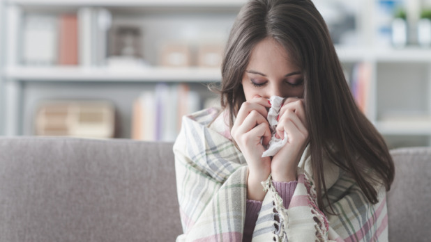 Sick woman with flu