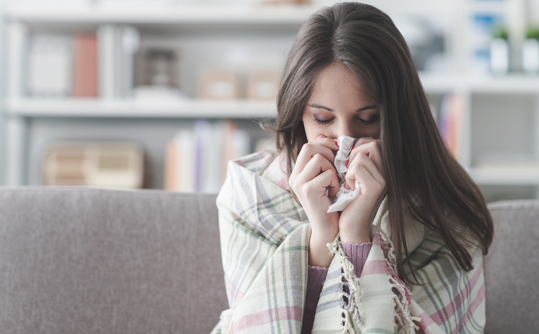 Sick woman with flu