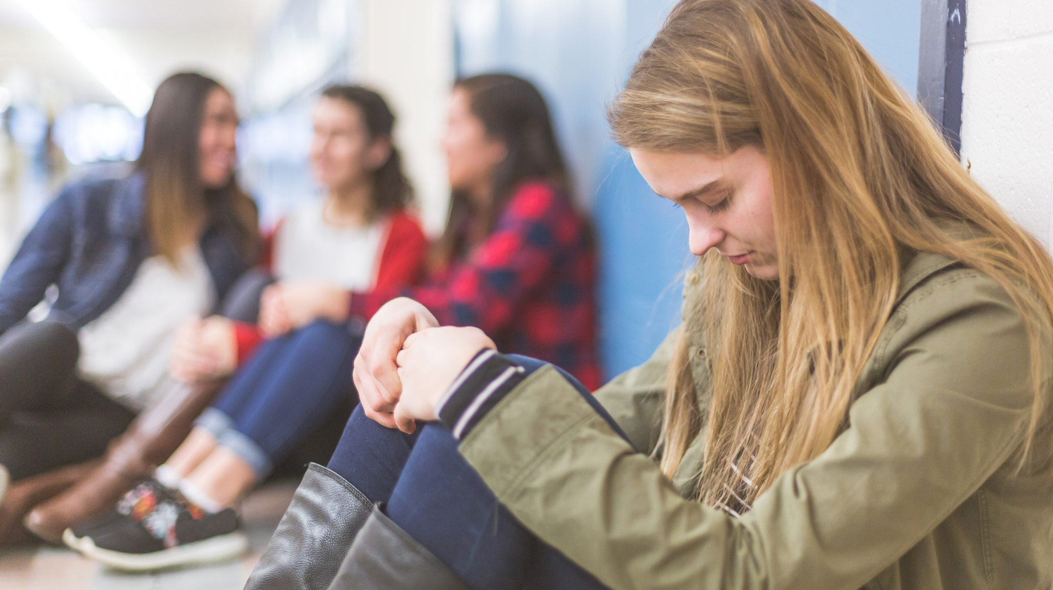 Alone in high school hallway