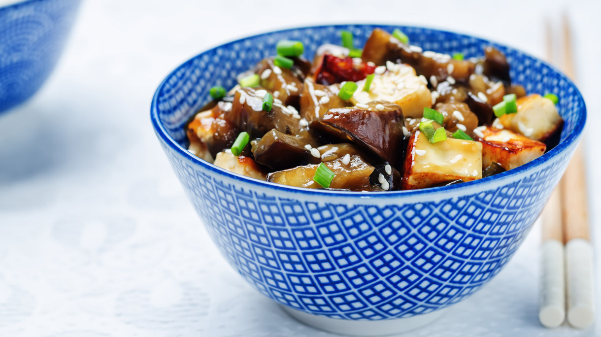 eggplant tofu teriyaki with rice