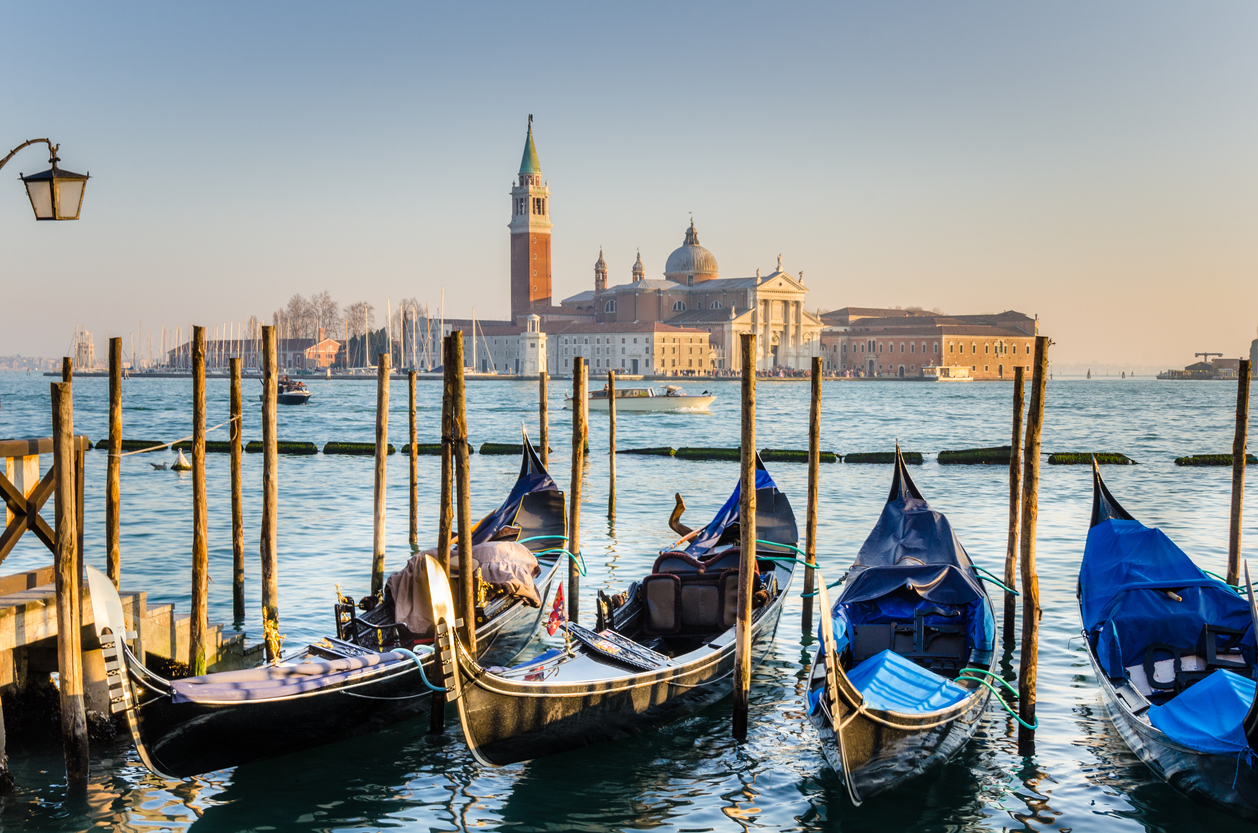 Gondoals in Venice at Sunset