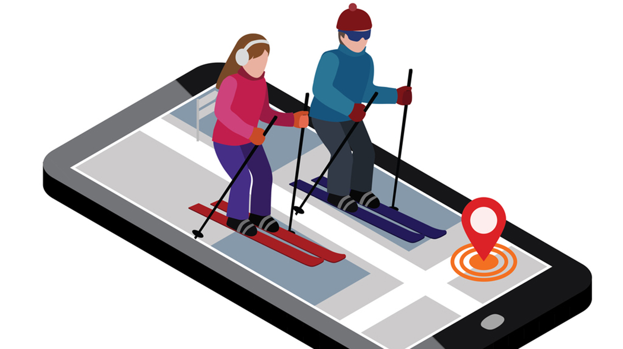 Isometric man and woman skiing. Cross country skiing, winter sport. Olympic games, recreation lifestyle, activity speed extreme