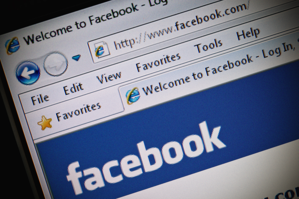 Facebook site in Internet Explorer browser on LCD screen