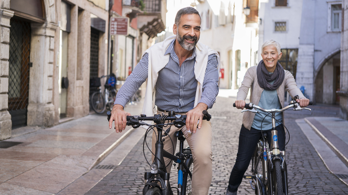 Exploring city with bicycle