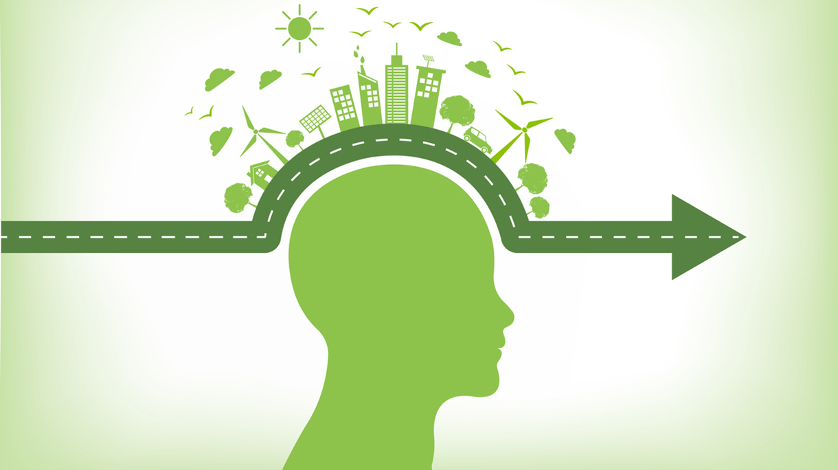 Go green, Environmentally saving and Eco friendly concept with human head, Vector illustration