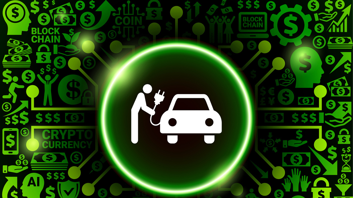 Electric Plug Car Charge  Icon on Money and Cryptocurrency Background