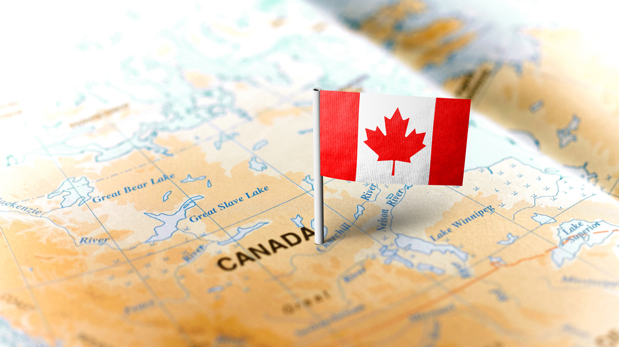Canada pinned on the map with flag
