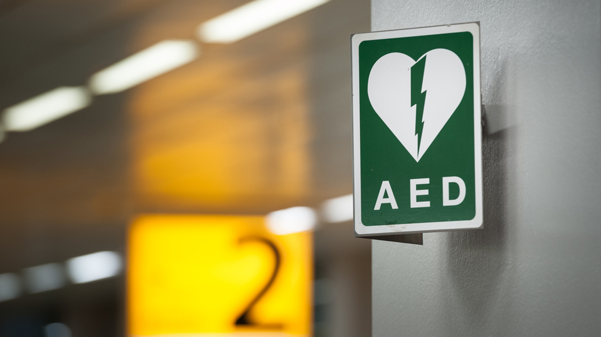 Heart starter sign in airport terminal building