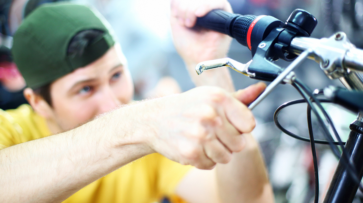 Bike mechanic at work.