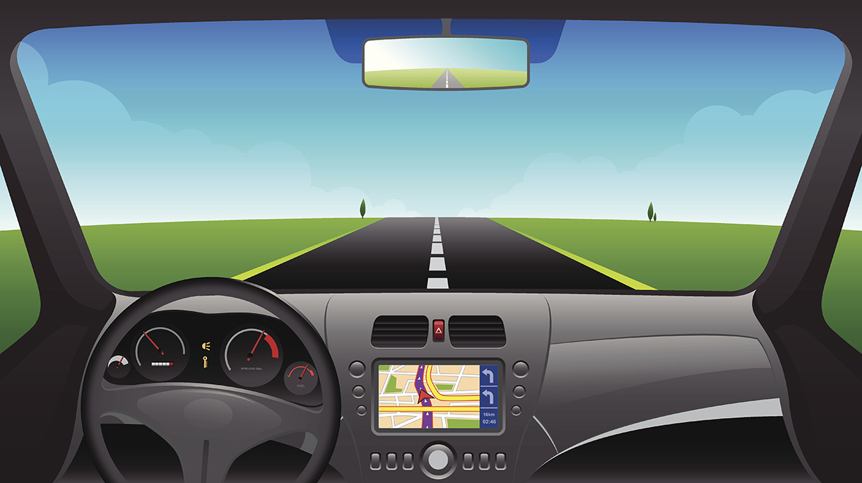 Car interior dashboard with GPS device