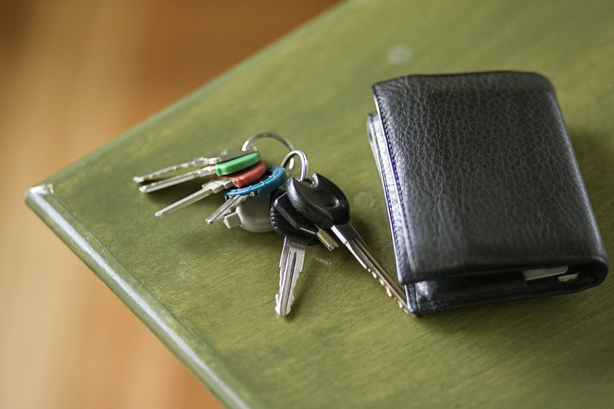 Keys and wallet on a table