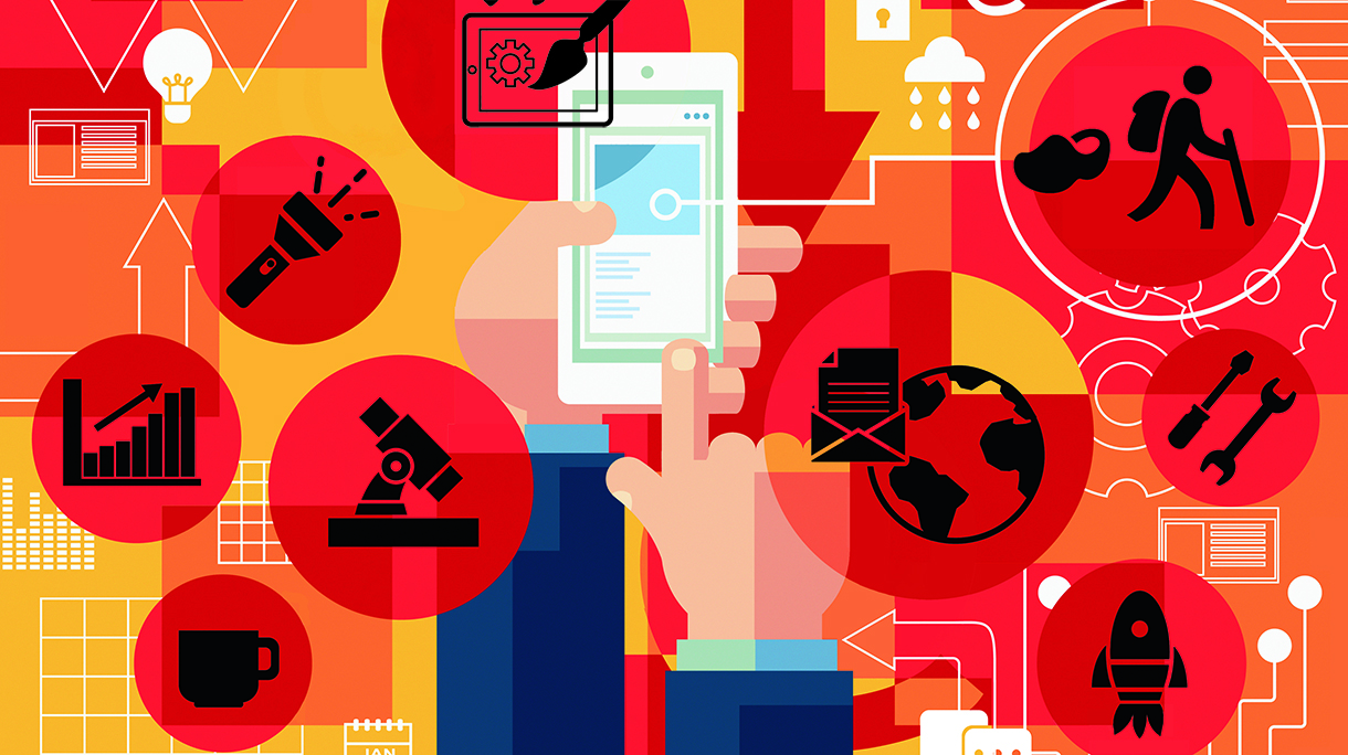 Man using smart phone for lots of different functions