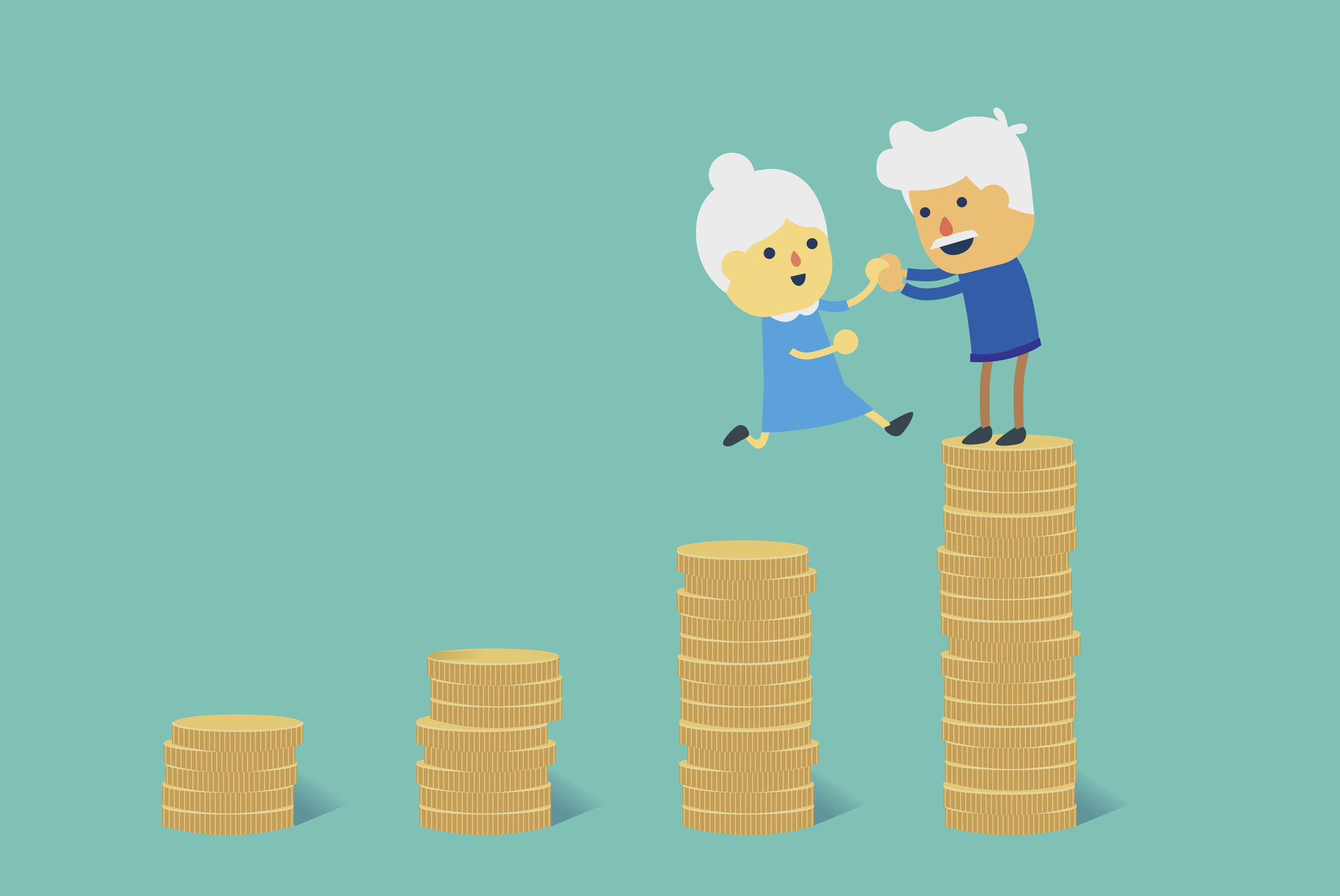 Jump to big pile of coin for financial goal to retirement.