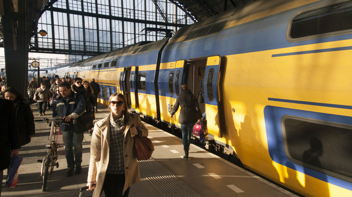 Traveling by train.