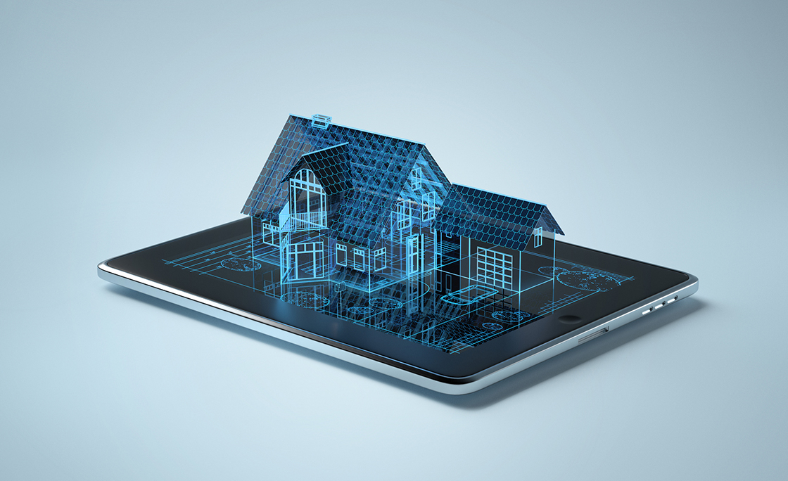 Family house sitting on tablet pc