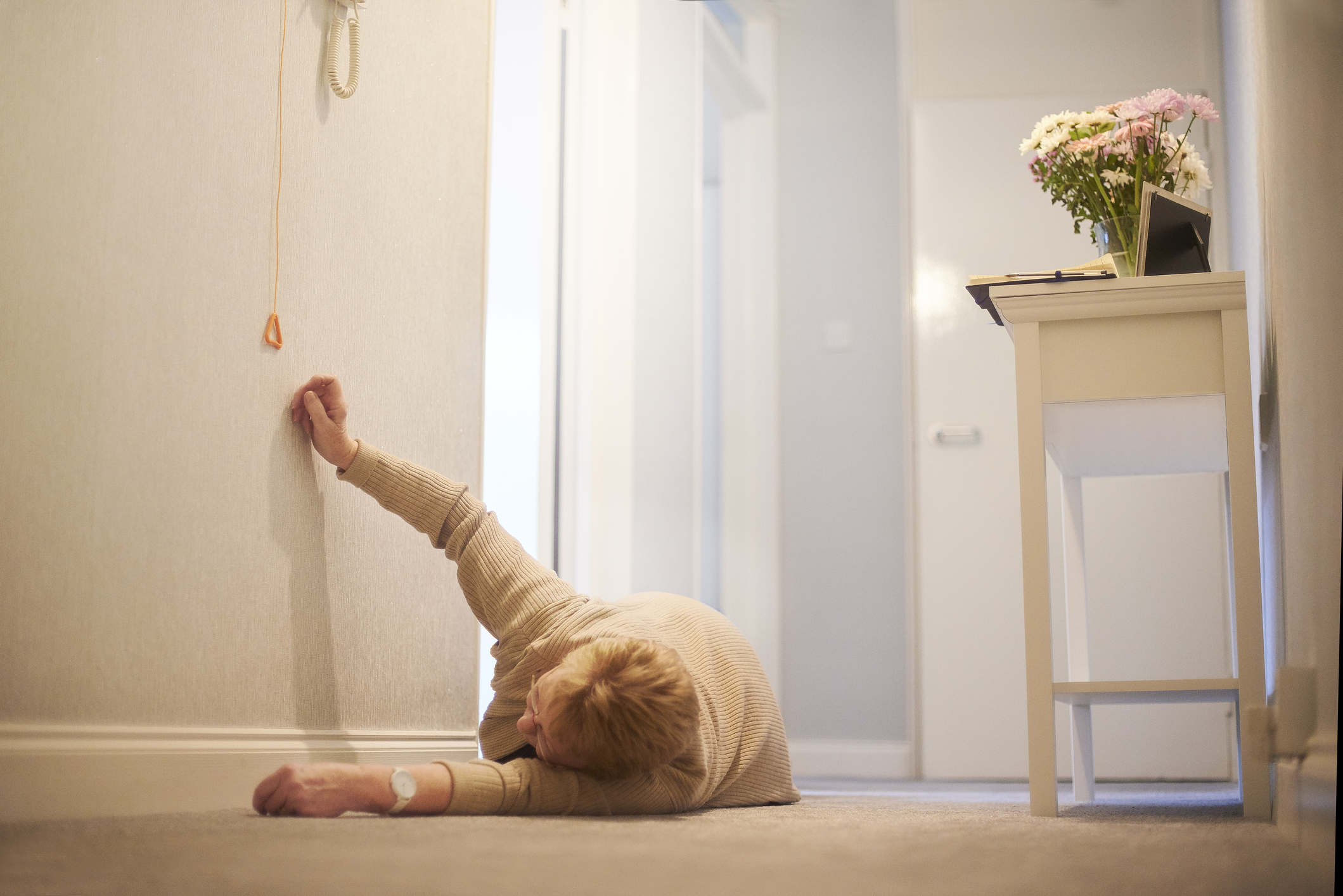 Reaching for emergency cord