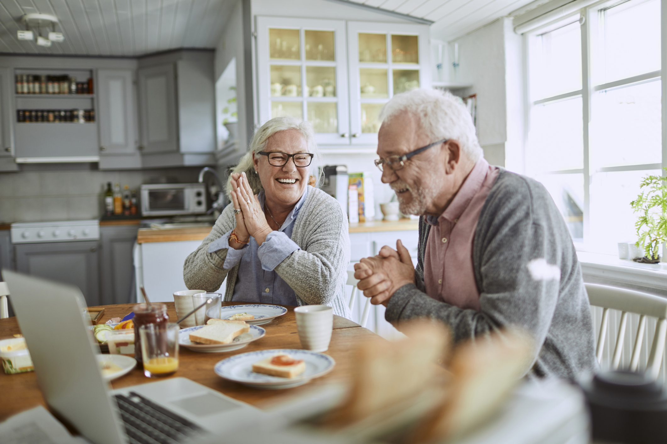 Senior couple having breakfast