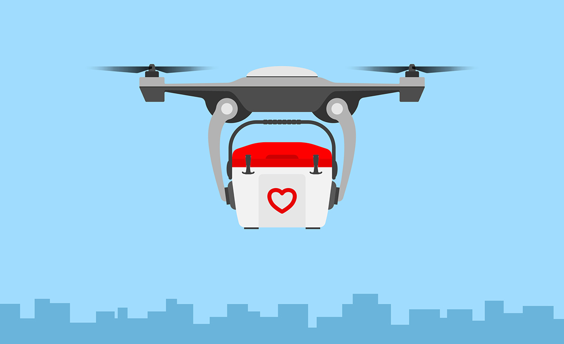 Drone delivering human organs briefcase