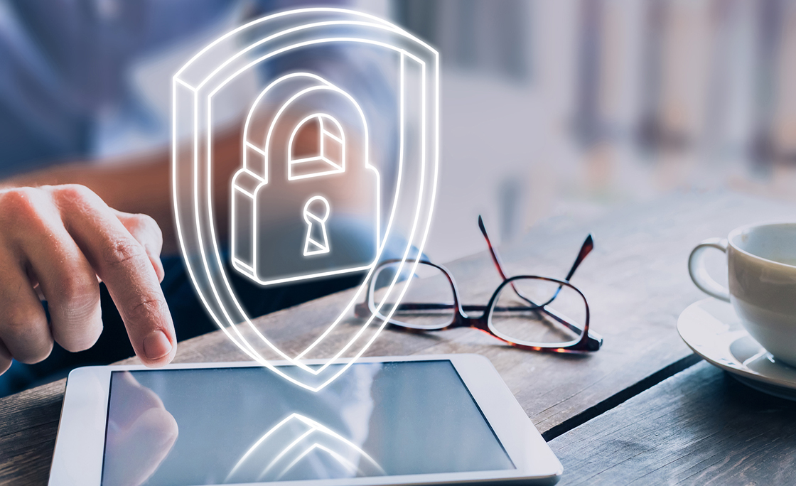 Cyber security on internet, protect personal data, 3d padlock shield