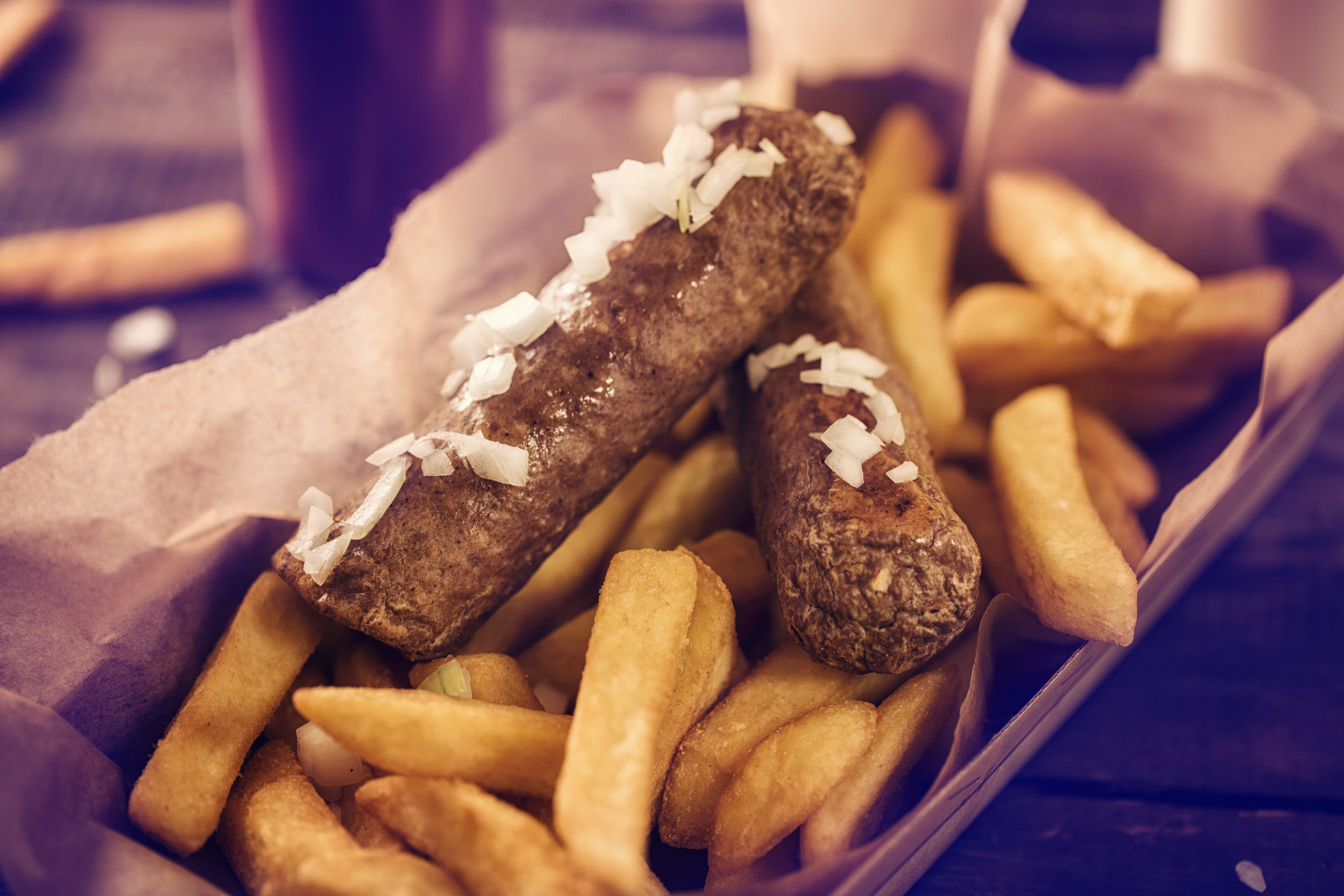 Dutch Fast Food Culture Frikandel with Fries