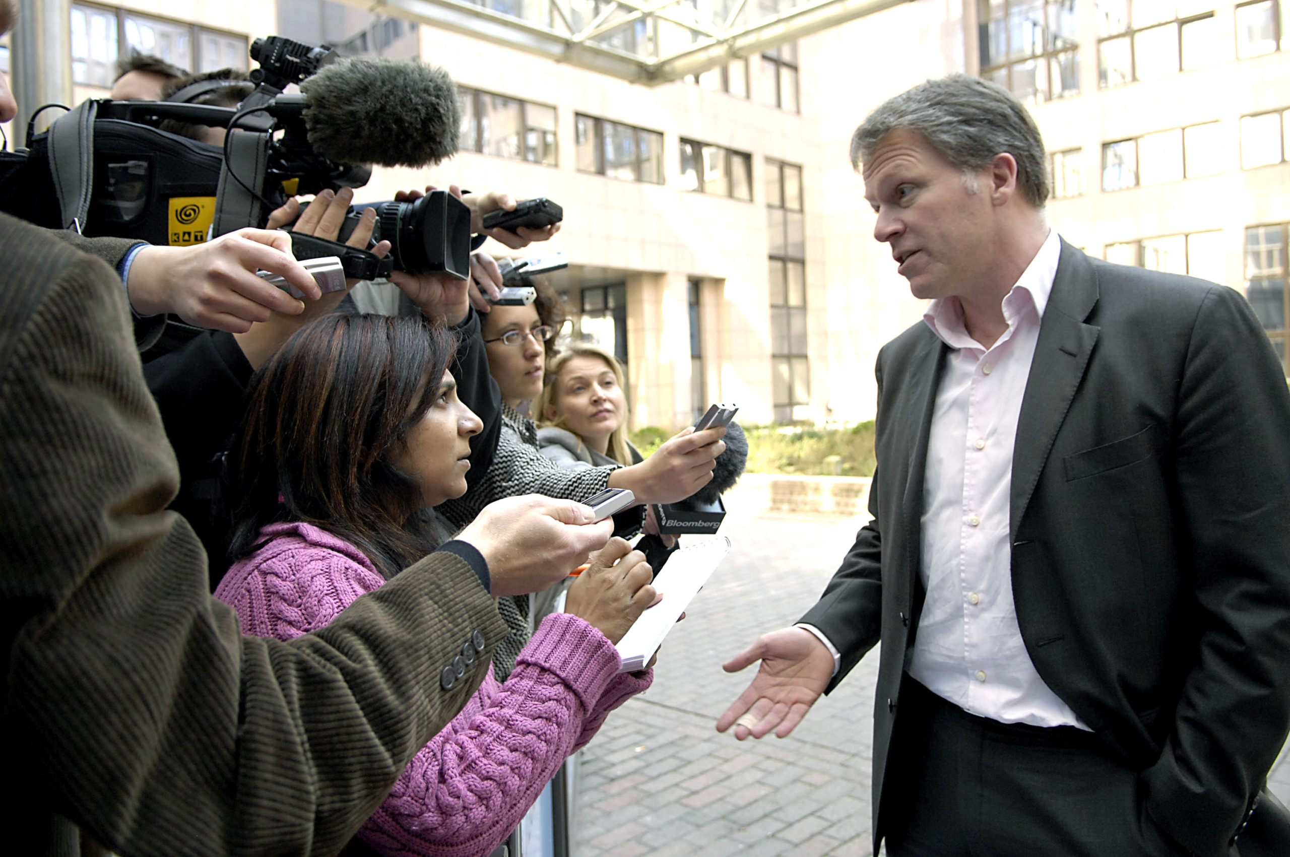 Wouter Bos, the Dutch finance minister speaks to journalists