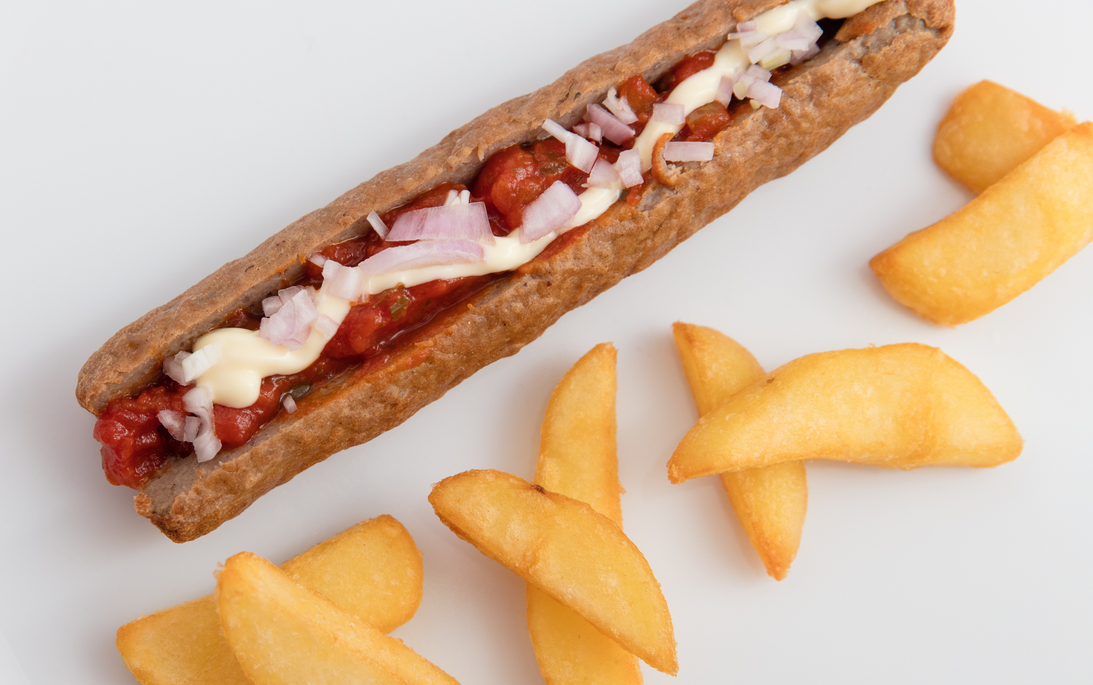 Frikandel and French fries.