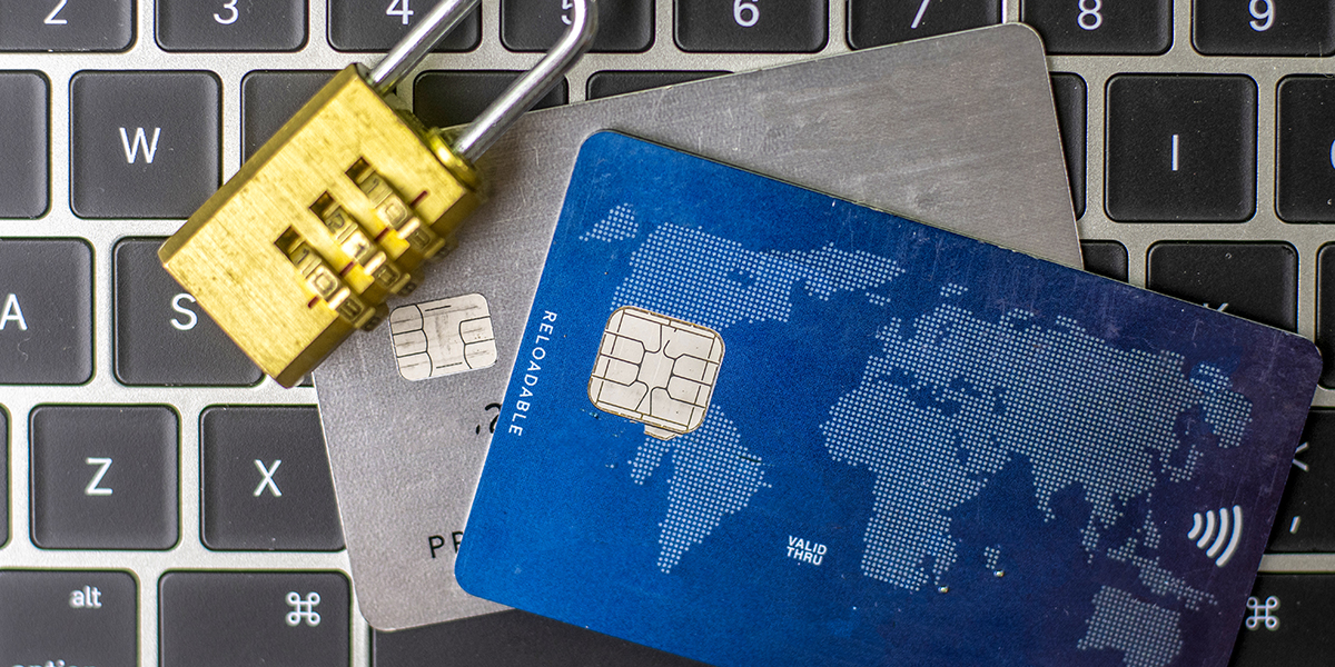 Credit card data security concept / Data encryption on credit card