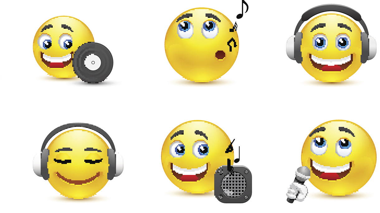 emoticons depicted with various musical instruments
