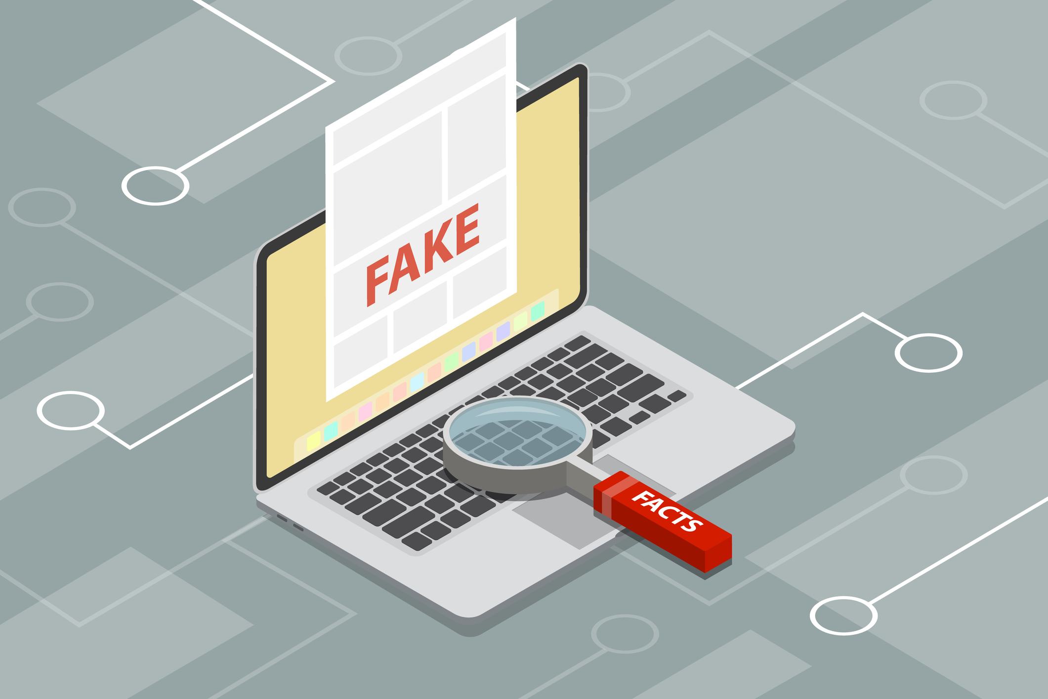 fake news or fact scanning with magnifying glass