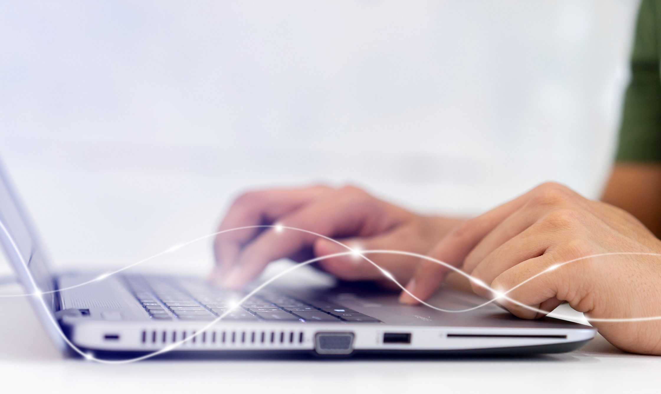 close up network man typing on keyboard laptop to access internet with virtual interface fiber optical   telecommunication to exchange data information in the cyber network for business and futuristic technology communication concept