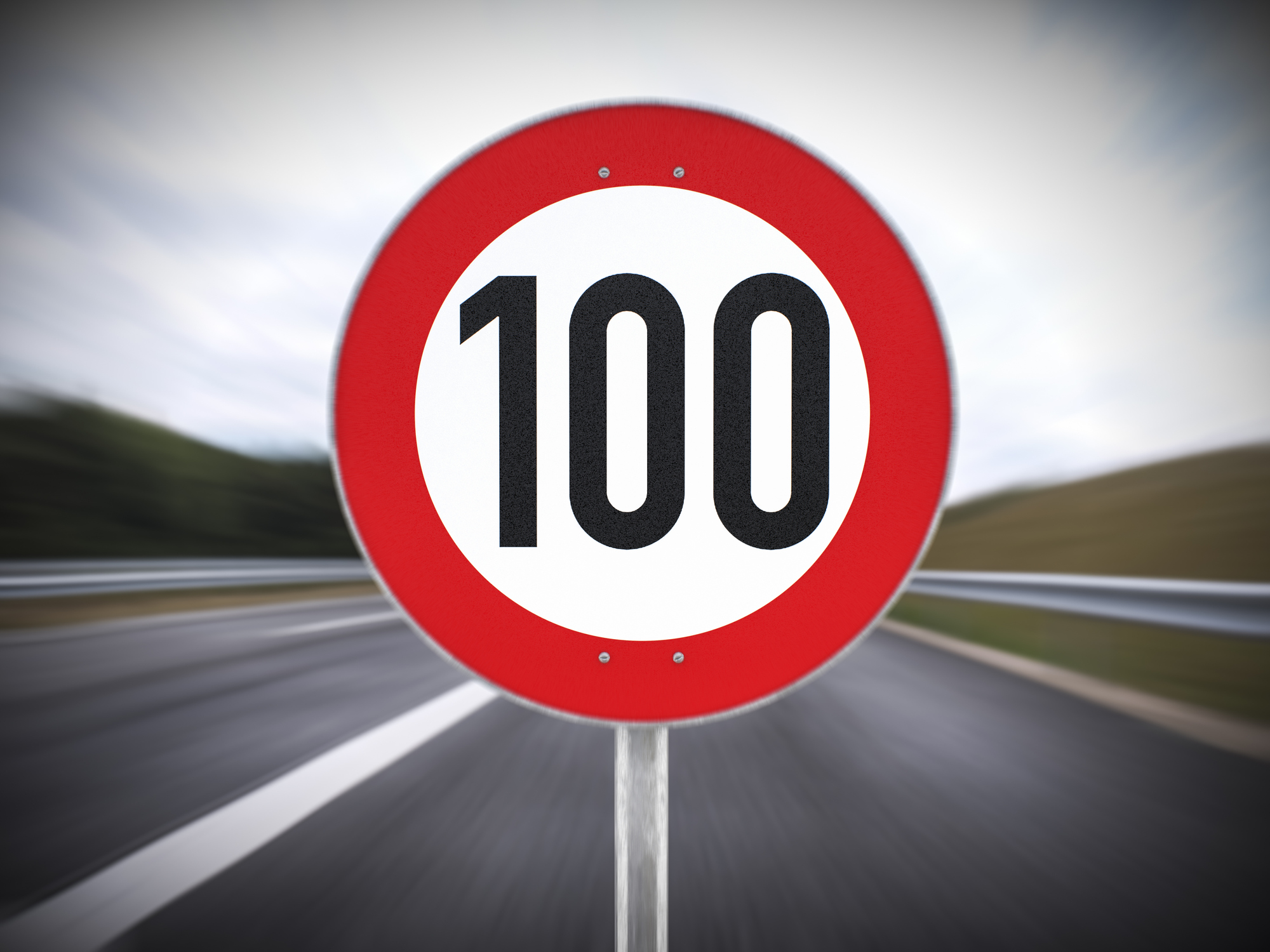 100 km/h speed limit sign on the german autobahn 3d render