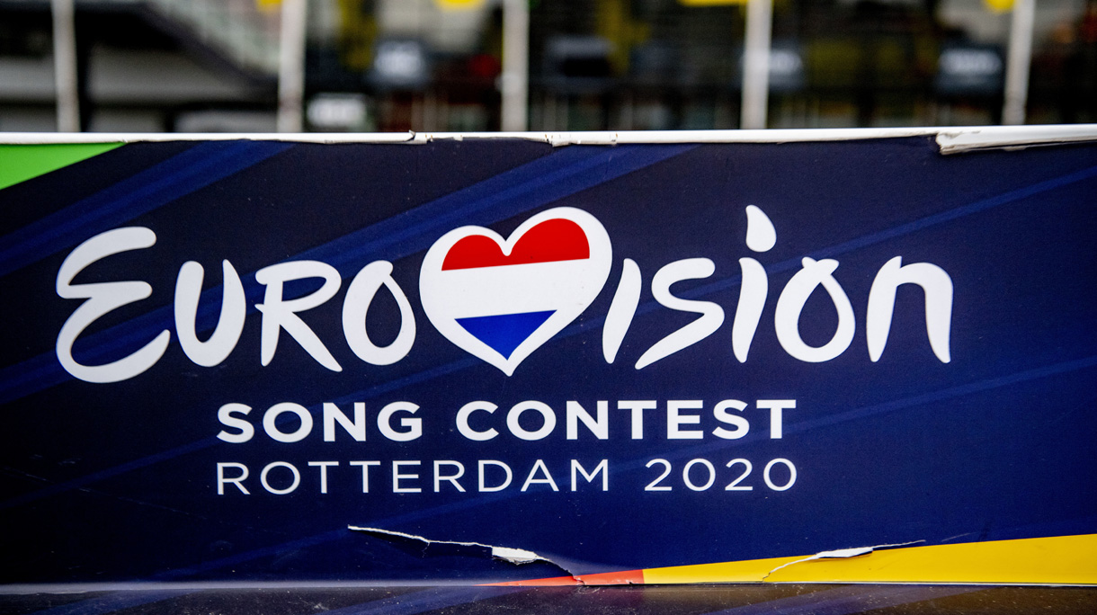 The Eurovision logo seen outside the Rotterdam Ahoy, the
