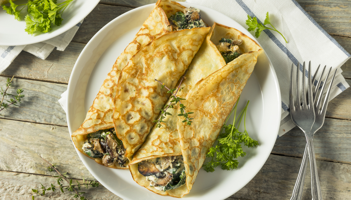 Savory Homemade Mushroom and Spinach Crepes