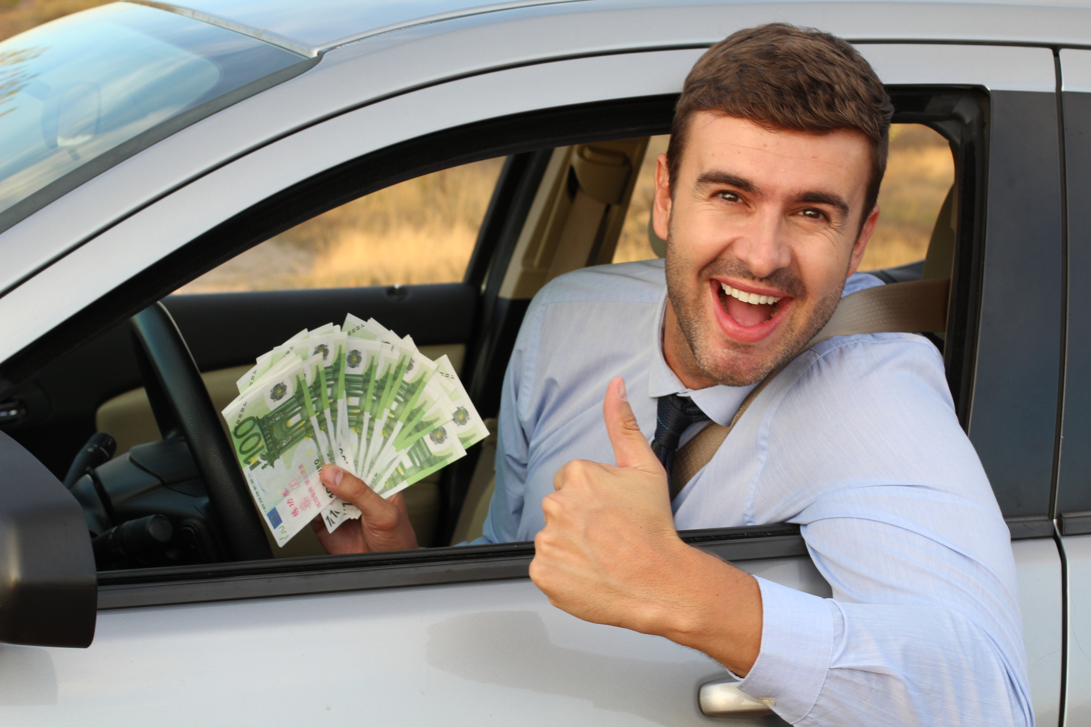 Smart man driving and making money