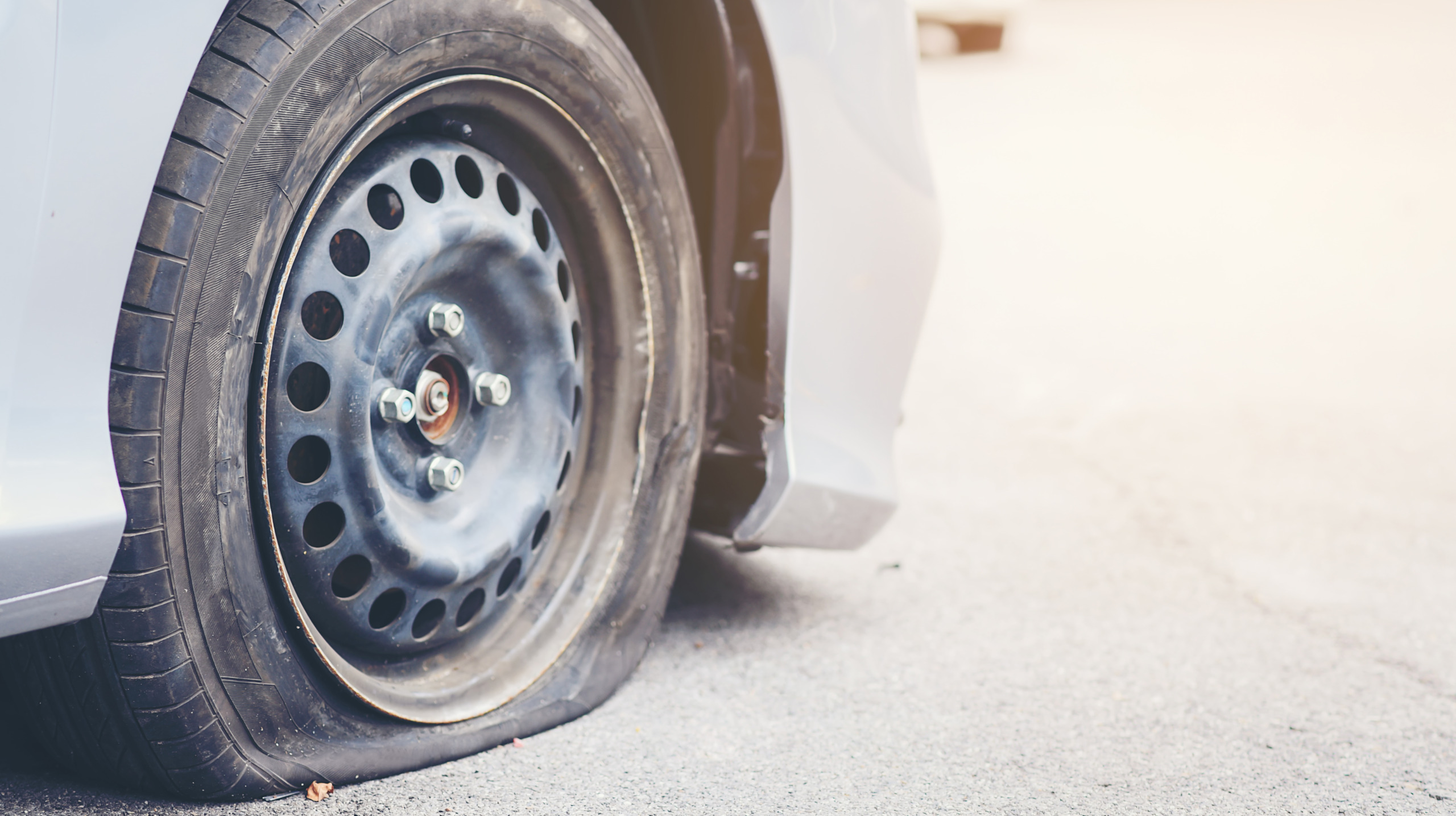 Punctured Car On Road