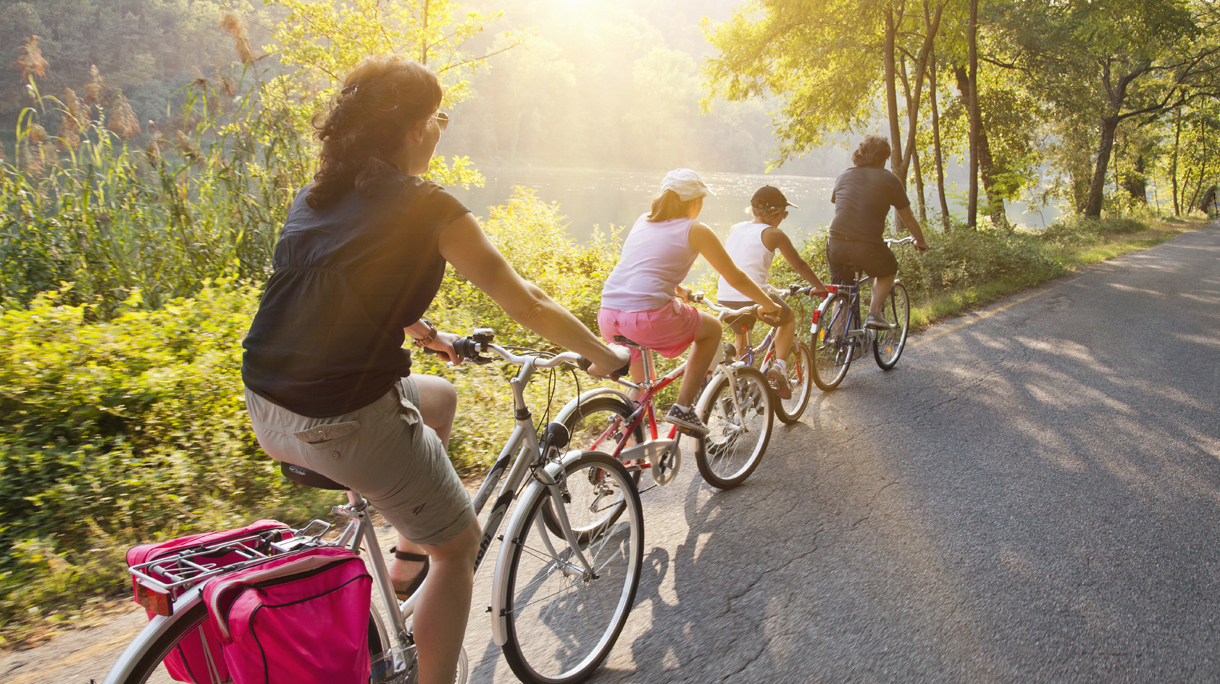 Family on bicycle on a country road