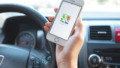 Google Maps navigation on Apple iPhone in use.