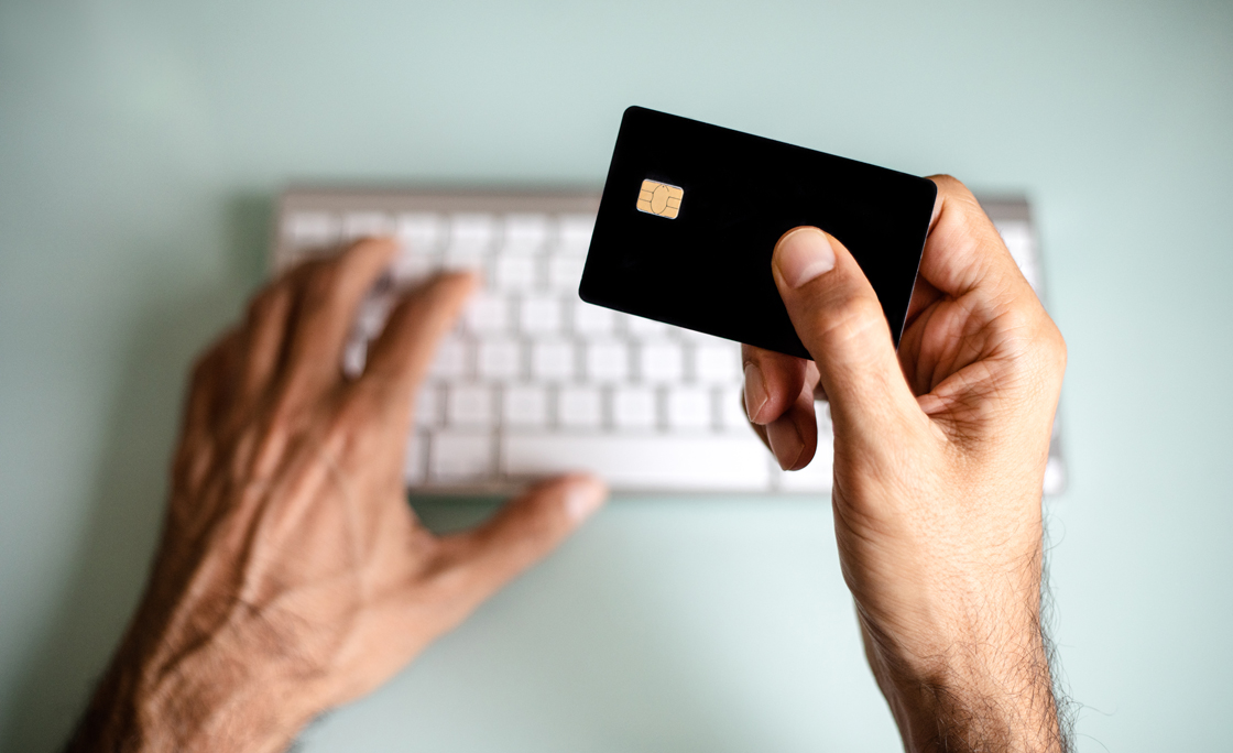 A man using credit card, online shopping / electronic banking