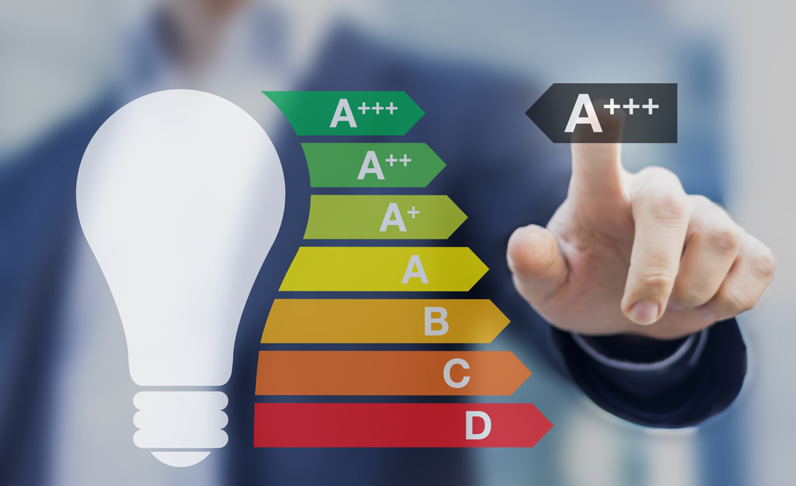 Light bulb with a+++ performance class European energy efficiency
